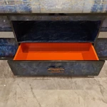 High-Gloss TV Console with Artistic Blue Veneer Finish